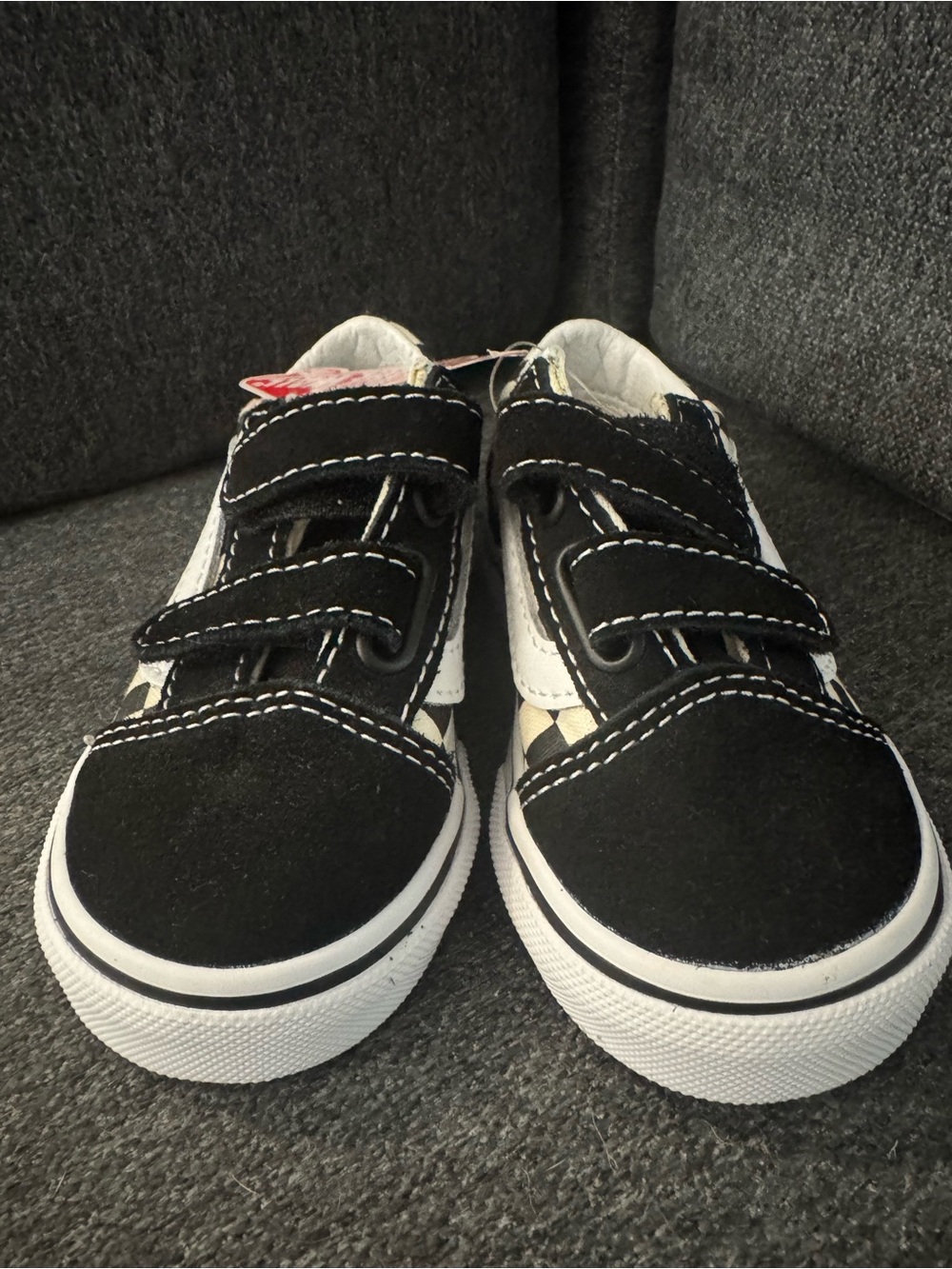 Vans Kids Checkerboard Velcro Sneakers - Black & White - Picture 4 of 6